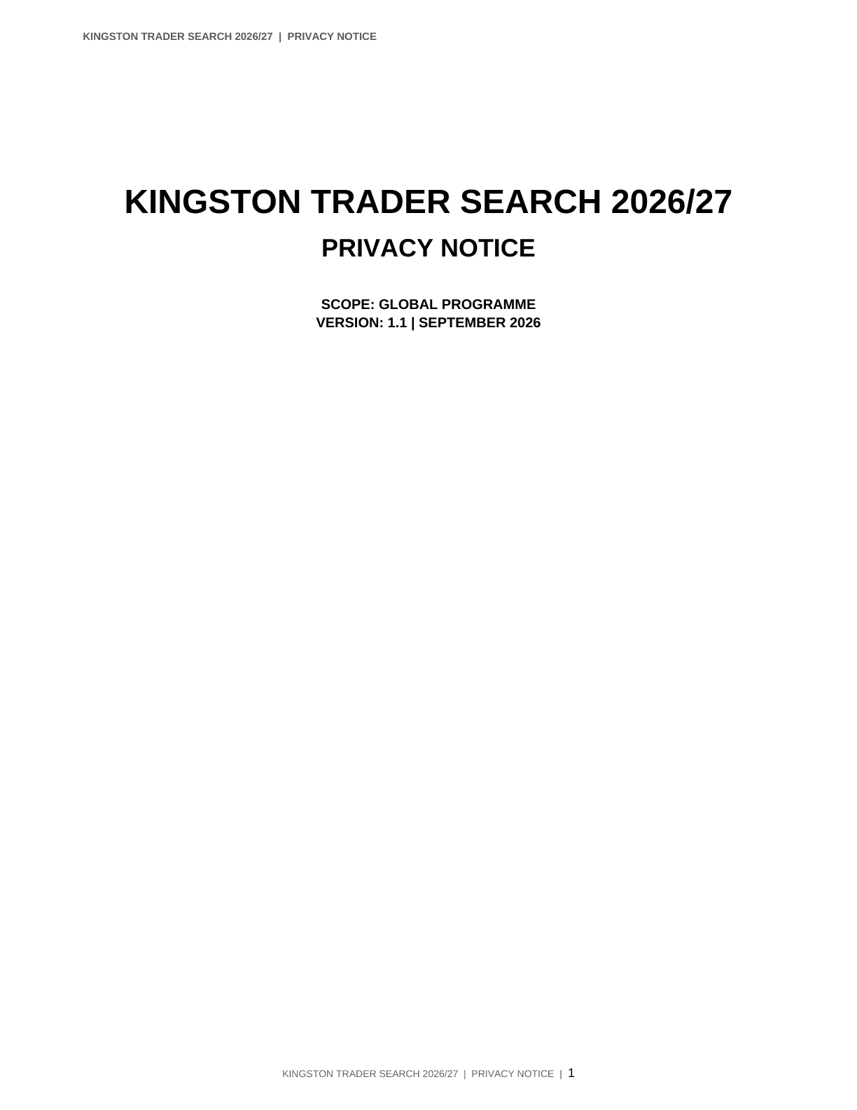 Kingston Trader Search 2026/27 Global Privacy Notice, page 1