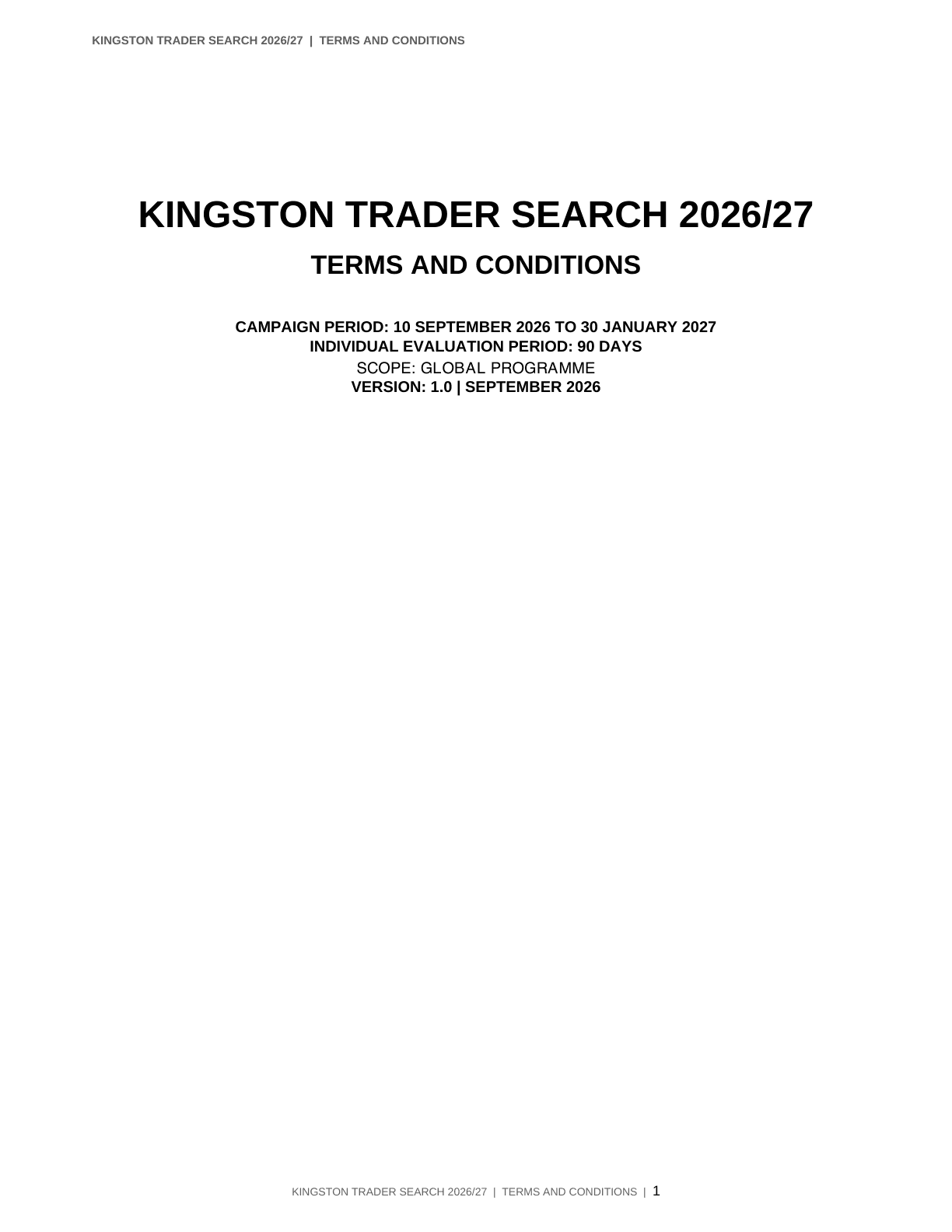 Kingston Trader Search 2026/27 Global Terms and Conditions, page 1